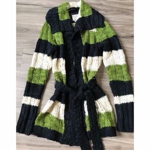 OLD NAVY SHAWL COLLAR STRIPED BELTED WRAP CARDIGAN